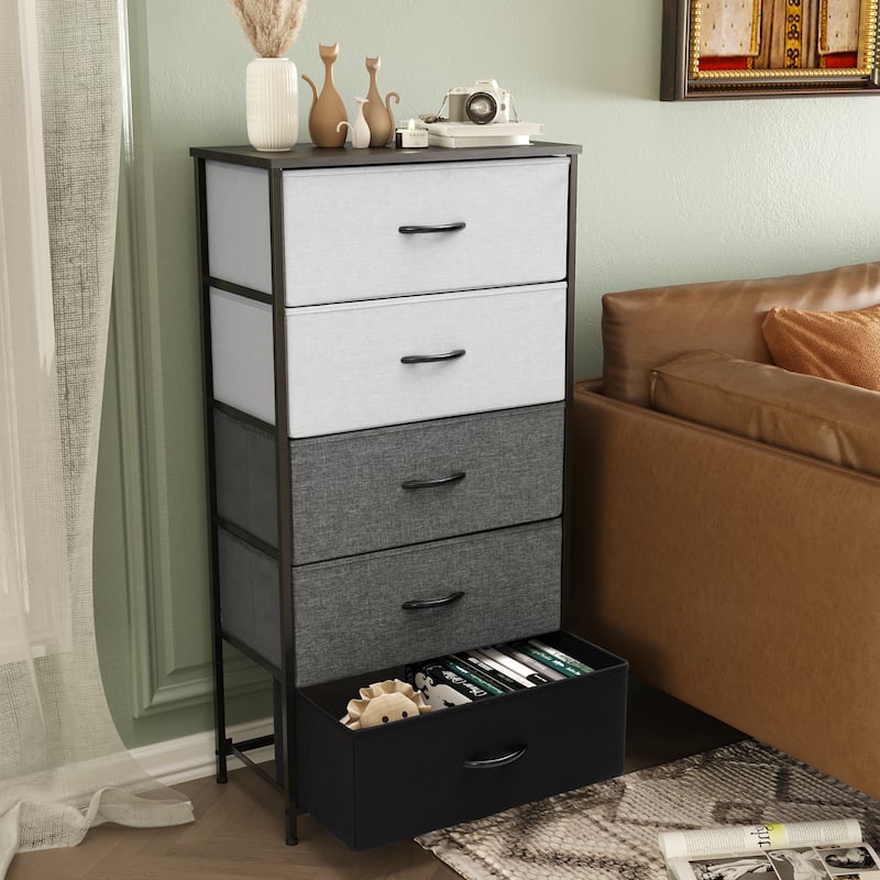 Pellebant Fabric Vertical Dresser Storage Chest Tower with 5 Drawers