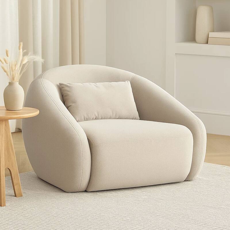 Lex Retro Swivel Accent Chair, 1 Accent Pillow, Fawn Faux Fabric