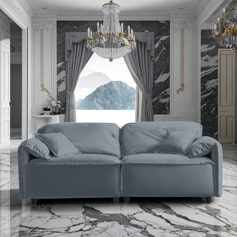 Modern Upholstery 2 Seat Sofa Velvet Apartment Soft Couch for Living Room Office Light Blue
