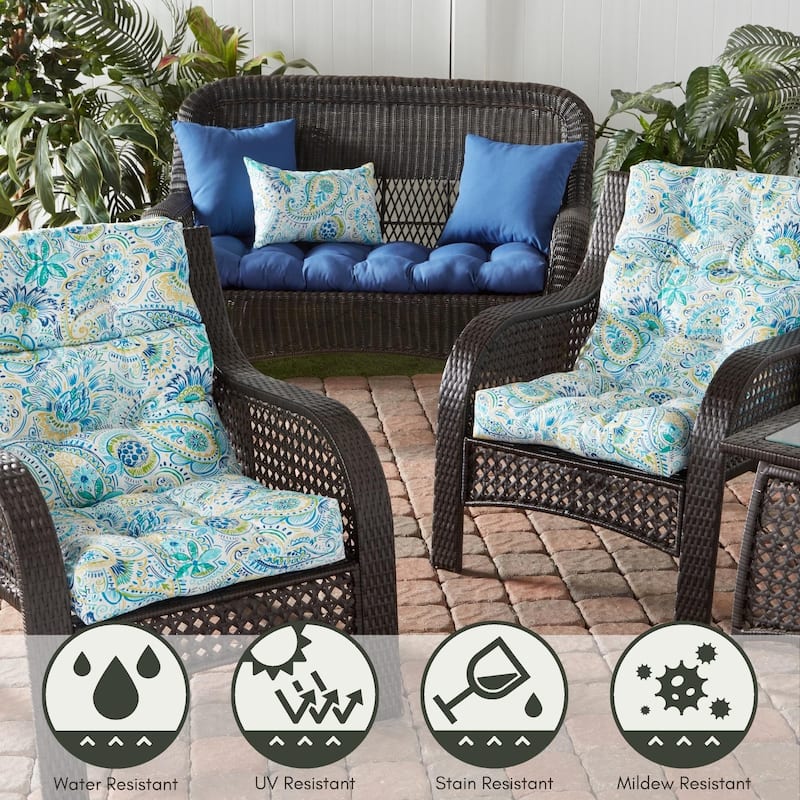 Greendale Painted Paisley 44-in x 22-in Outdoor High Back Chair Cushion (Set of 2) (Cushions Only)