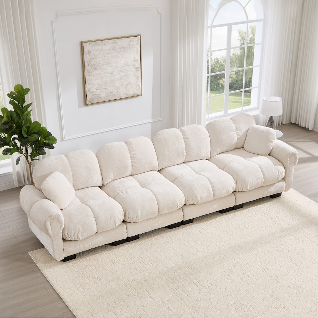 131.5" Chenille Modular Sectional Sofa with Padded Armrests and Pillows