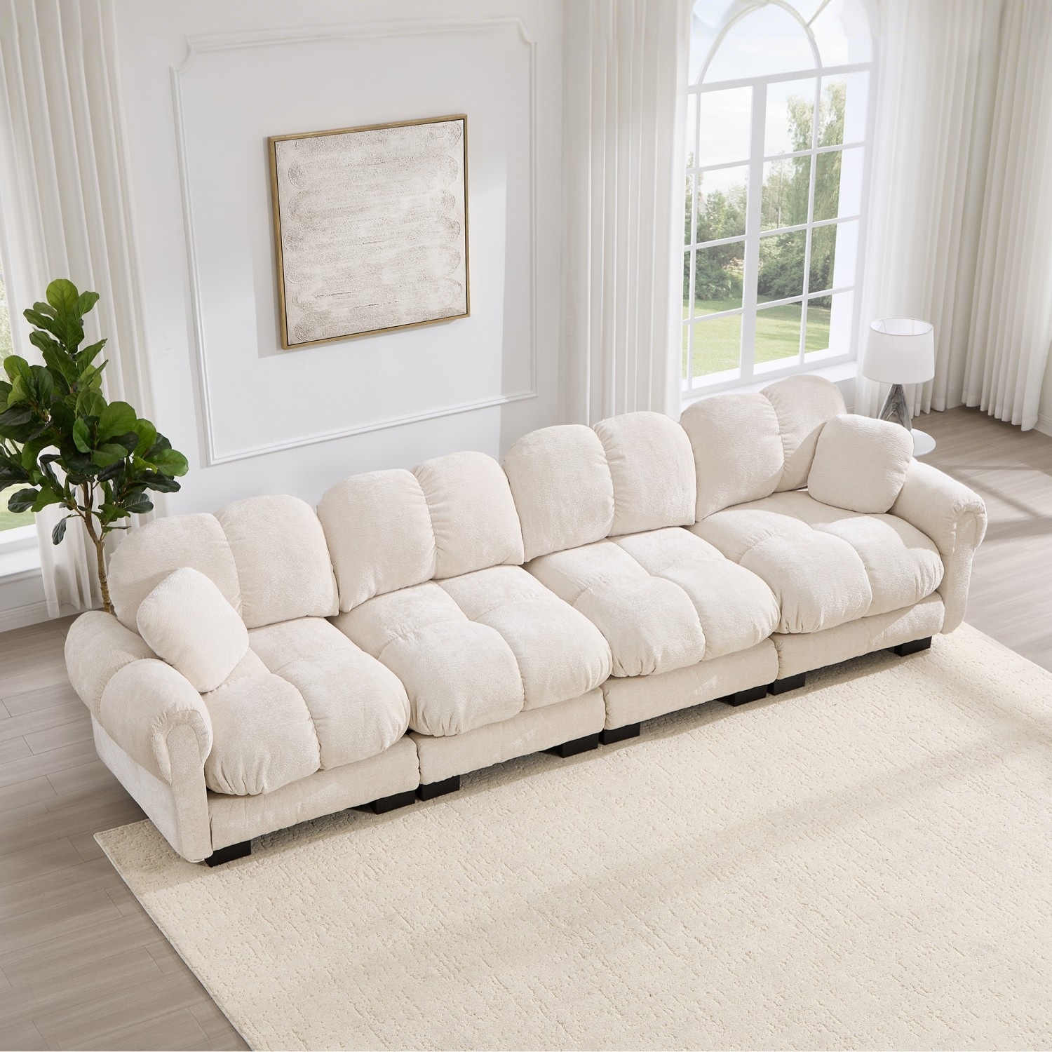 131.5" Chenille Modular Sectional Sofa with Padded Armrests and Pillows
