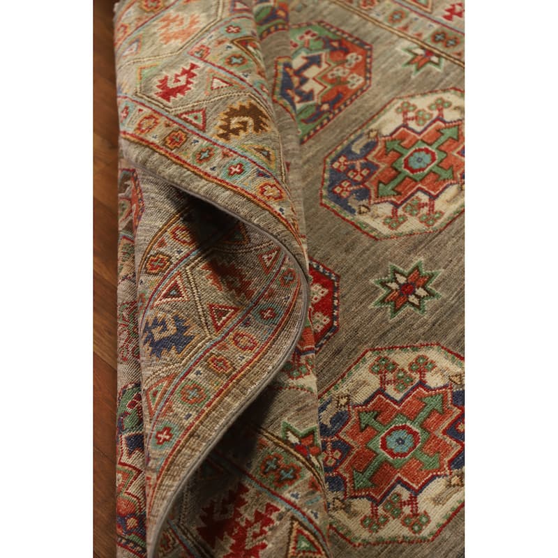 Hand Knotted Oriental 100% Wool Carpet Traditional Geometric Brown Kazak Area Rug - 6' 5'' X 4' 10''