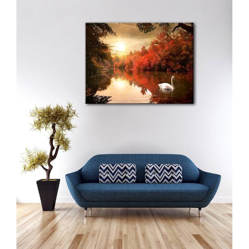Wall Art Red Trees Swan Lake Pictures Paintings
