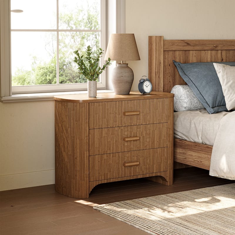 31.5'' Wide Large Fluted Nightstands, Oversized 3 Drawer Night Stand