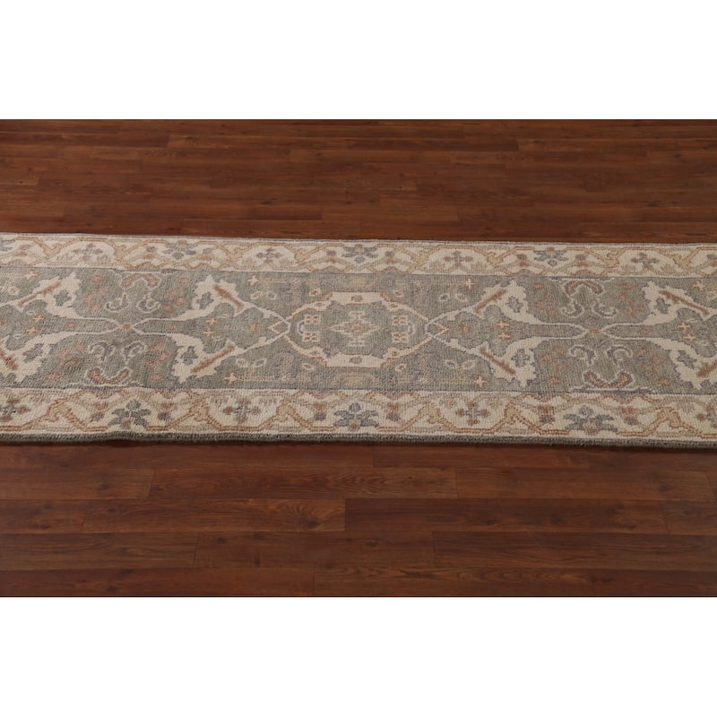 All-Over Oushak Indian Runner Rug Hand-Knotted Wool Carpet - 2'7"x 10'0"