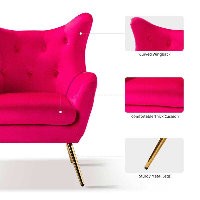 Eusebio Tufted Velvet Accent Chair with Wingback, Arms, and Metal Gold Legs for Living Room or Bedroom by HULALA HOME