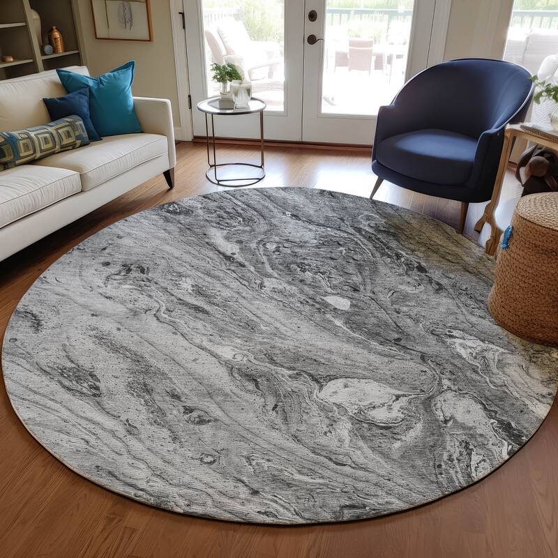 Machine Washable Indoor/ Outdoor Chantille Modern Abstract Rug - 8' x 8' - Gray