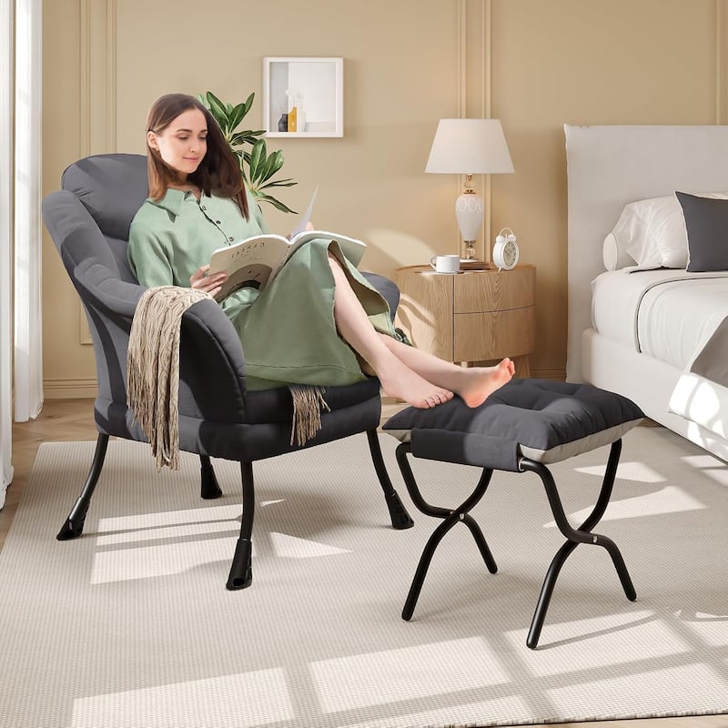 Lazy Chair, Ergonomic Reading Armchair Foldable Footrest, Modern Lounge Chair Removable Washable Cover