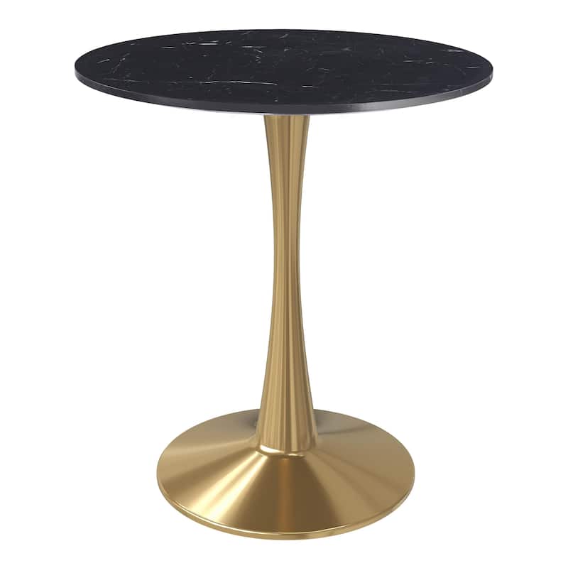 Bristol 31-inch Round Dining Table, Gold Pedestal Base Kitchen Table, Easy-Clean Scratch Resistant Surface, Floor Protectors