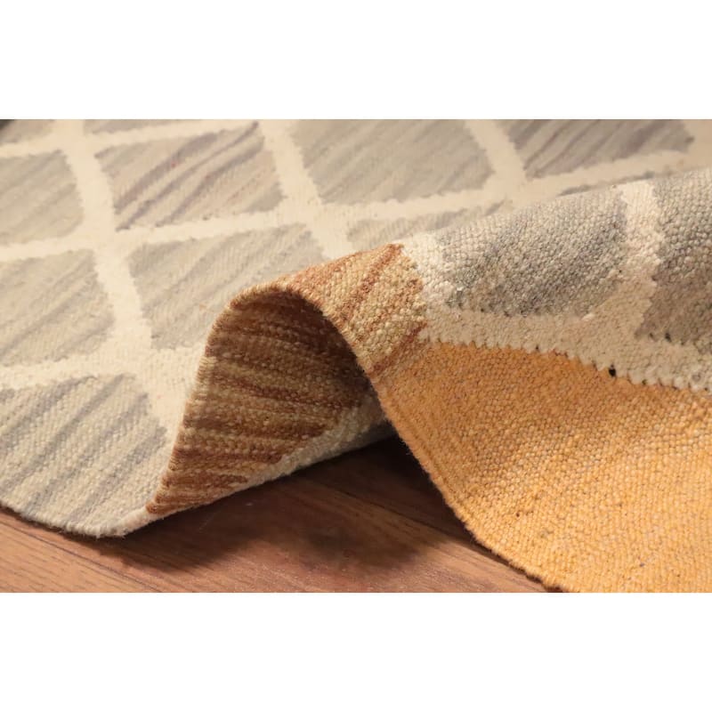 Hand Woven Oriental 100% Wool Carpet Southwestern Tribal Greys & Charcoal Kilim Area Rug - 4' 10'' X 3' 3''