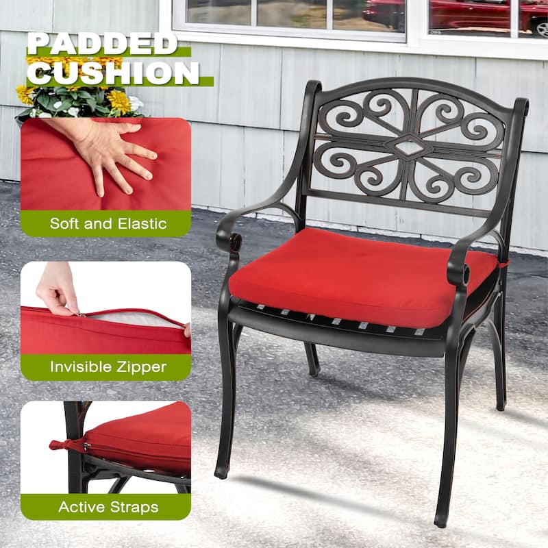 Outdoor Cast Aluminum Bistro Set of 3 with Umbrella Hole and Cushions
