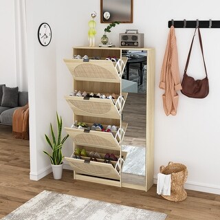 Natural Rattan Shoe Cabinet - 8 Tiers Shoe Rack and Boot Rack with ...