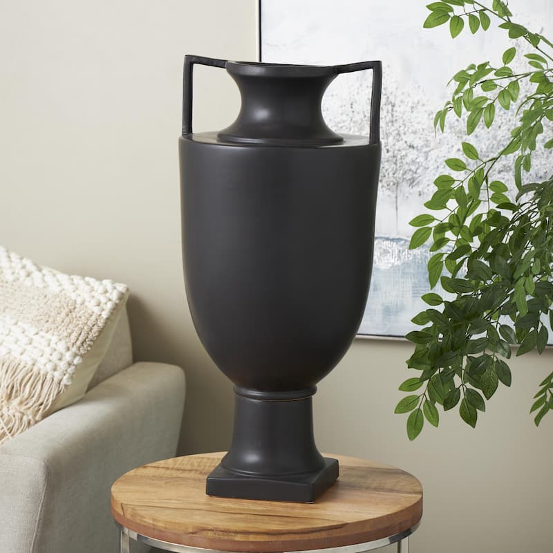 Ceramic Fluted Urn Shaped Vase with Handles - Black or White - Roche River Decor