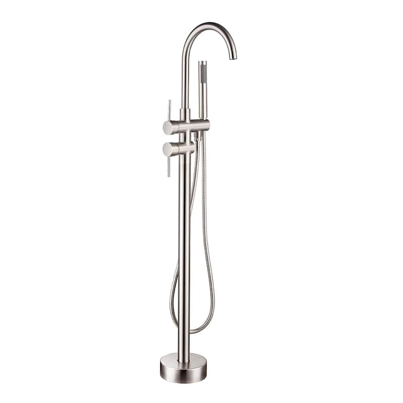 Topcraft Floor Mounted Bathtub Filler with Handheld Showerhead - Brushed Nickel