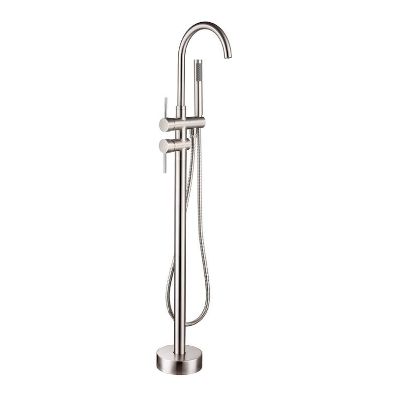 Topcraft Floor Mounted Bathtub Filler with Handheld Showerhead - Brushed Nickel
