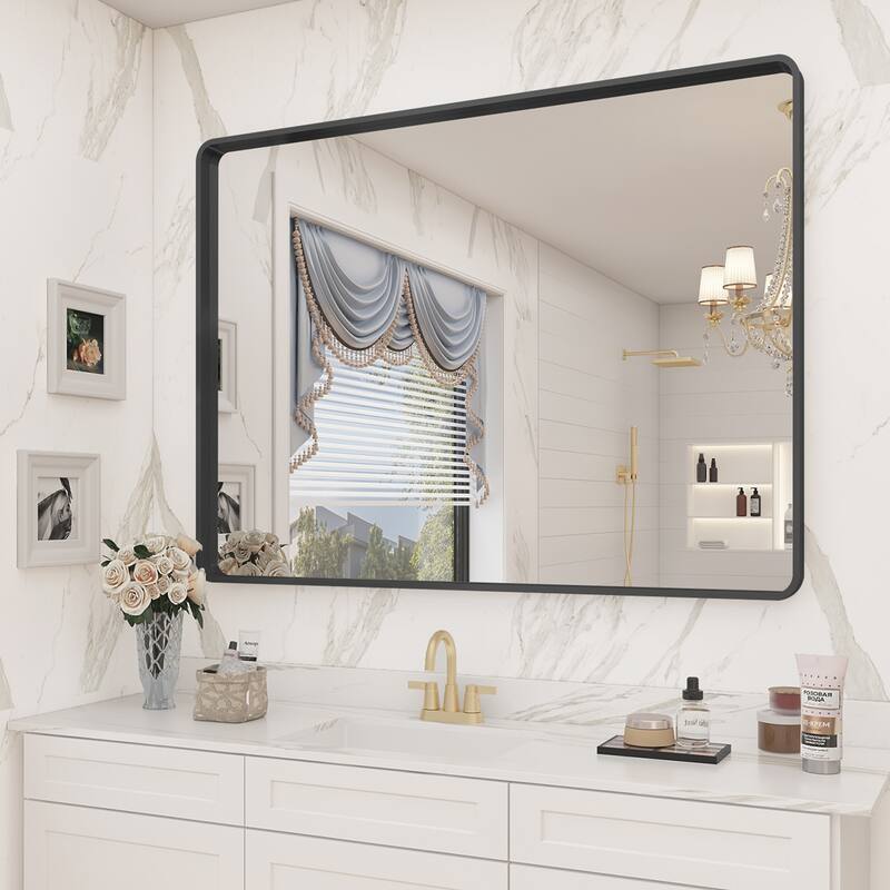 Aluminum alloy Framed Tempered Glass Wall Bathroom Vanity Mirror - 40" x 30" - Black