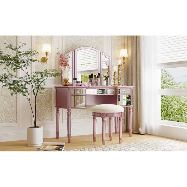 grey and rose gold dressing table Penrose Dressing Table Set with Stool & Mirror main image 0