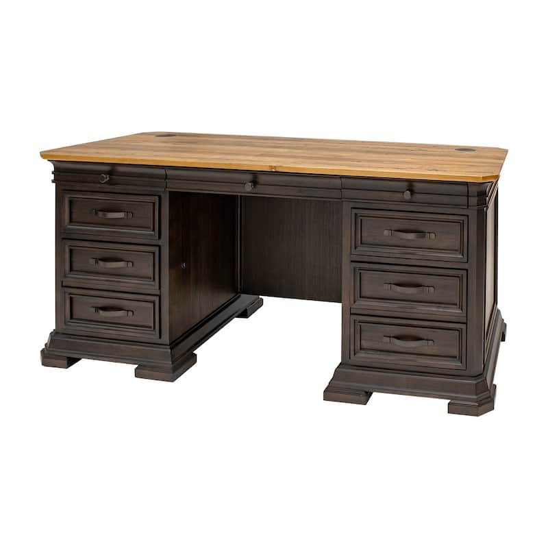 Double Pedestal Executive Desk, Fully Assembled, Brown - 68"W x 30"H x 28"D - Dark Roast Finish