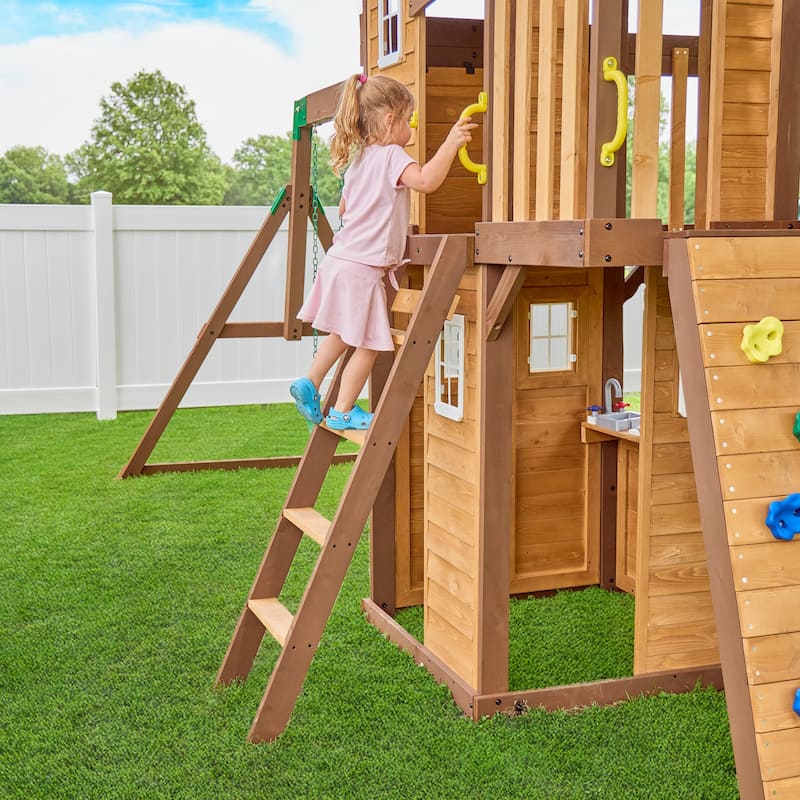 Backyard Discovery Spruce Hollow Spruce Wood Swing Set, Wave Slide