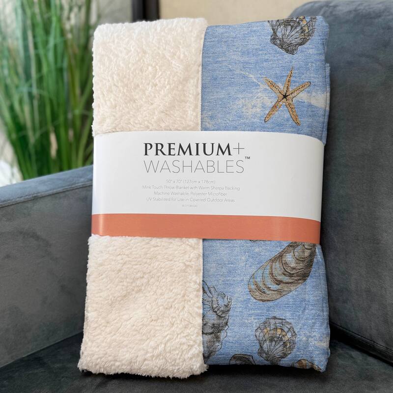Premium Machine Washable ASB188 Seashell Border Sherpa Throw Blanket