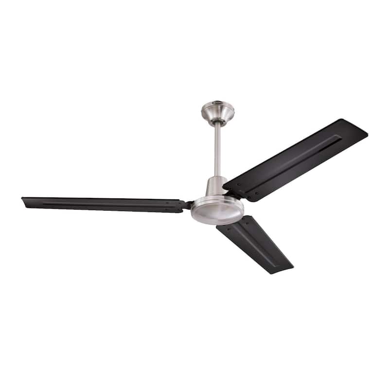 Westinghouse Lighting Jax Industrial-Style 56-Inch 3-Blade Indoor Ceiling Fan, Remote Control Included - Brushed Nickel with Black Blades - Light Switch
