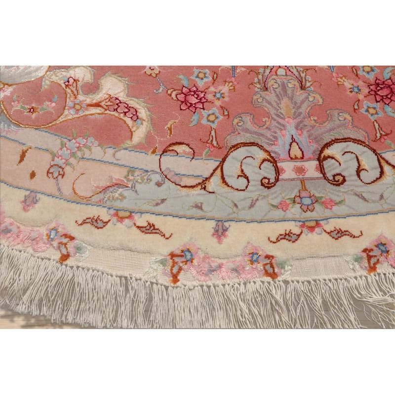 Hand Knotted Ivory Persian Wool & Silk Traditional Oriental Area Rug - 8' 2'' x 8' 2''