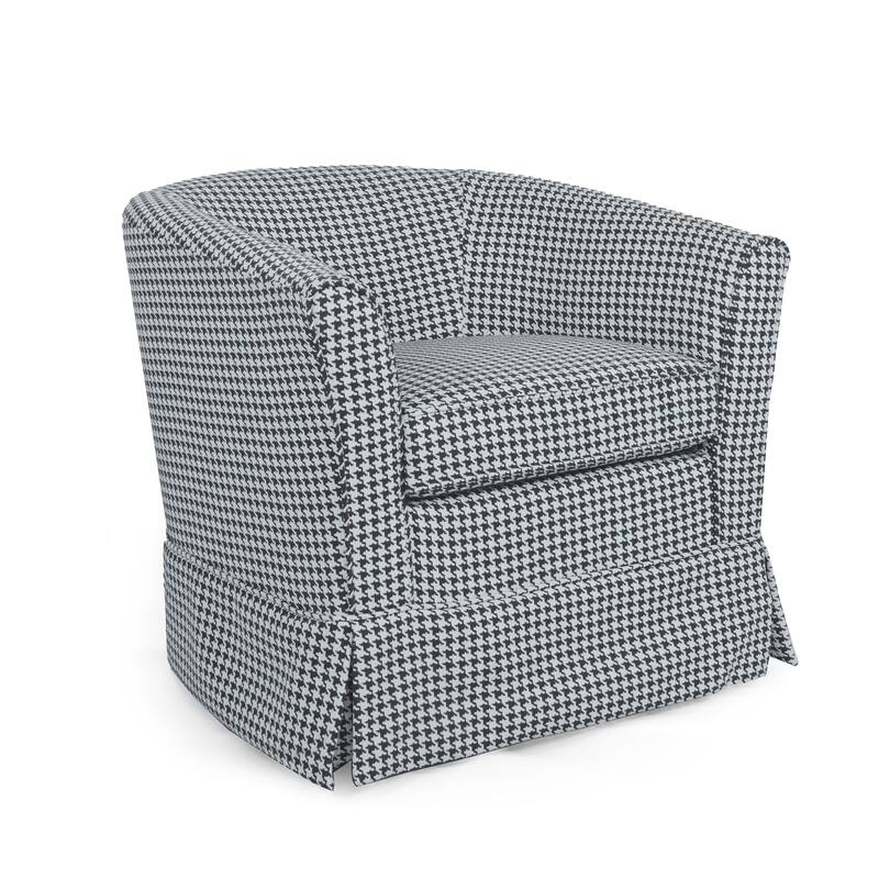 Houndstooth Swivel Chair with Metal Base, Modern Upholstered Accent Armchair, Home Theater Single Sofa with Flared Arms