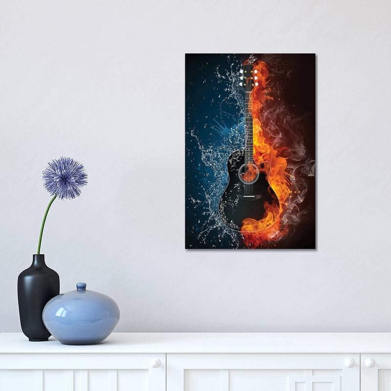 iCanvas "Acoustic Guitar Fire And Water" by VisualGeneration Canvas Print - 18x12x1.5