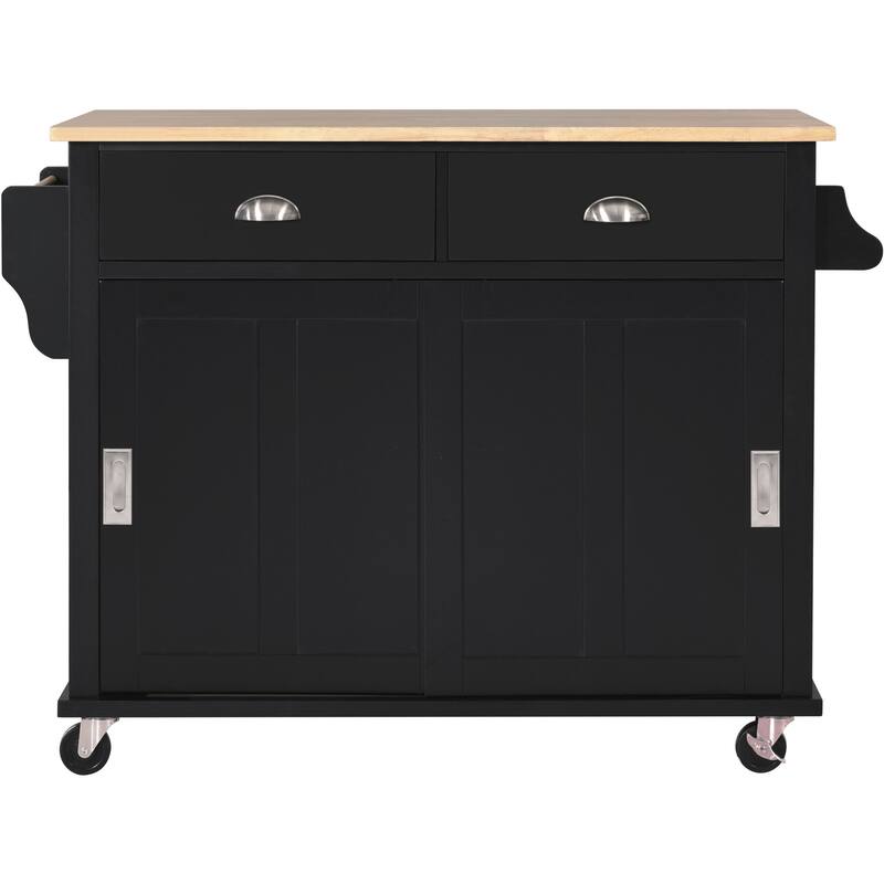 Rolling Kitchen Island with Drop-Leaf Countertop, Adjustable Shelves, 2 Drawers & Sliding Barn Door - Mint Green