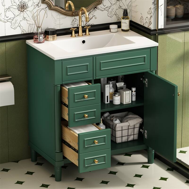 30" Freestanding Bathroom Vanity w/ Sink,2 Drawers,Soft-Closing Door