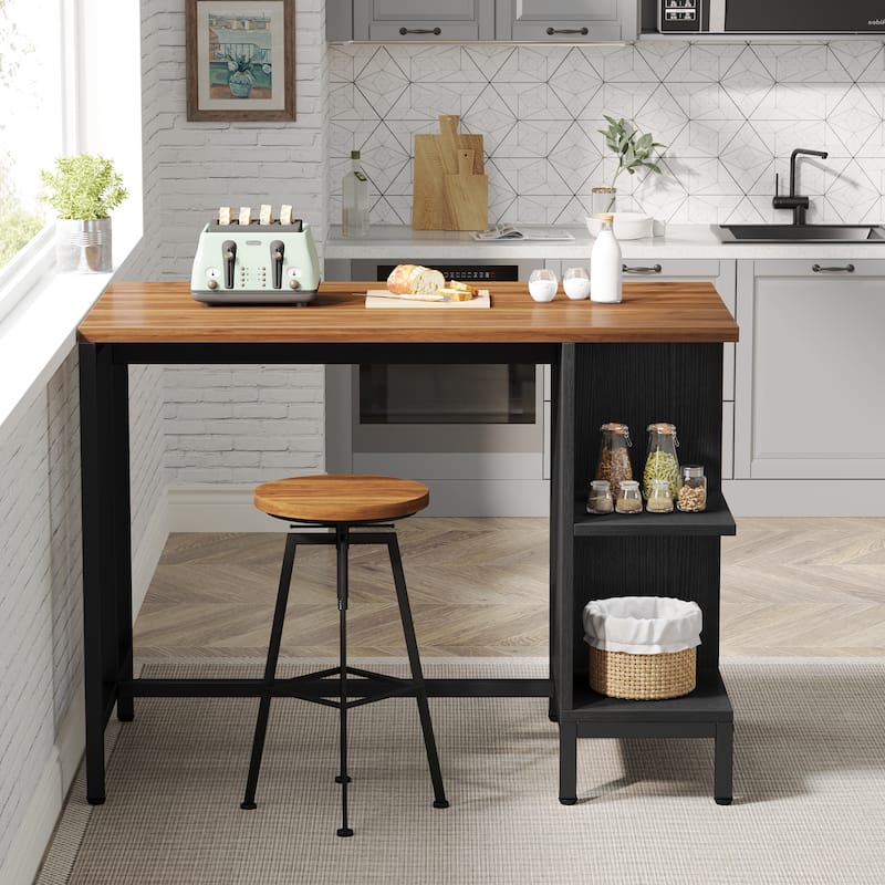 Kitchen Island with 5 Open Shelves, Industrial Dining Island Table with Large Worktop, Freestanding Kitchen Island Table