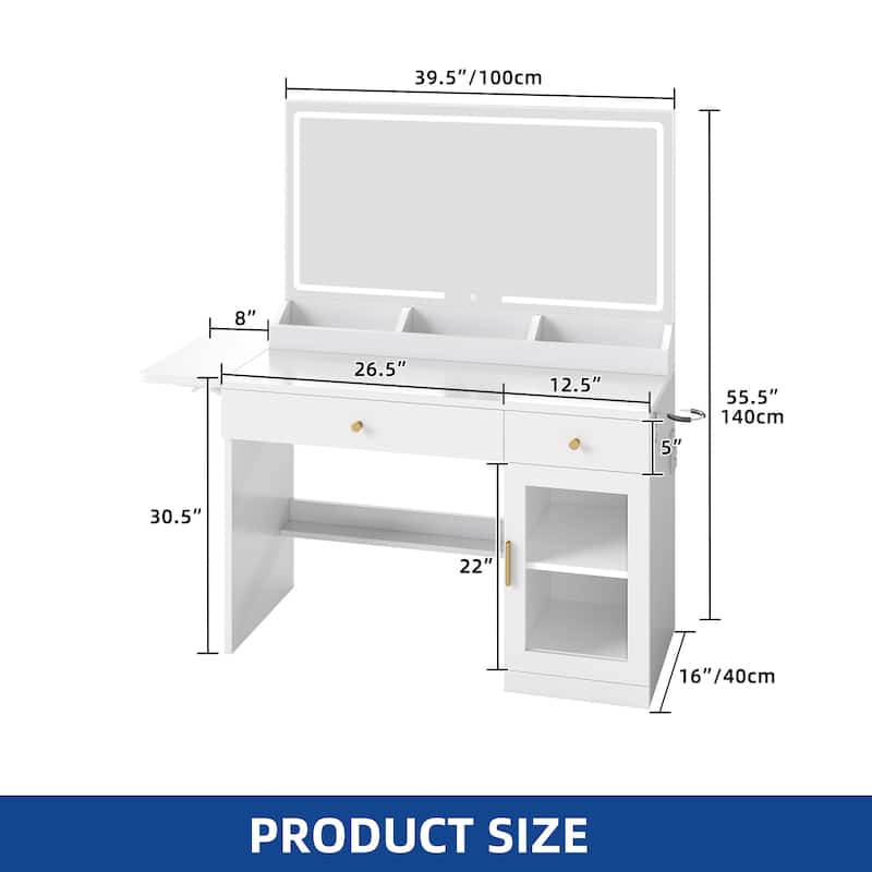 Moasis Makeup Vanity Desk with Mirror and RGB Lights & Extral Foldable Desk
