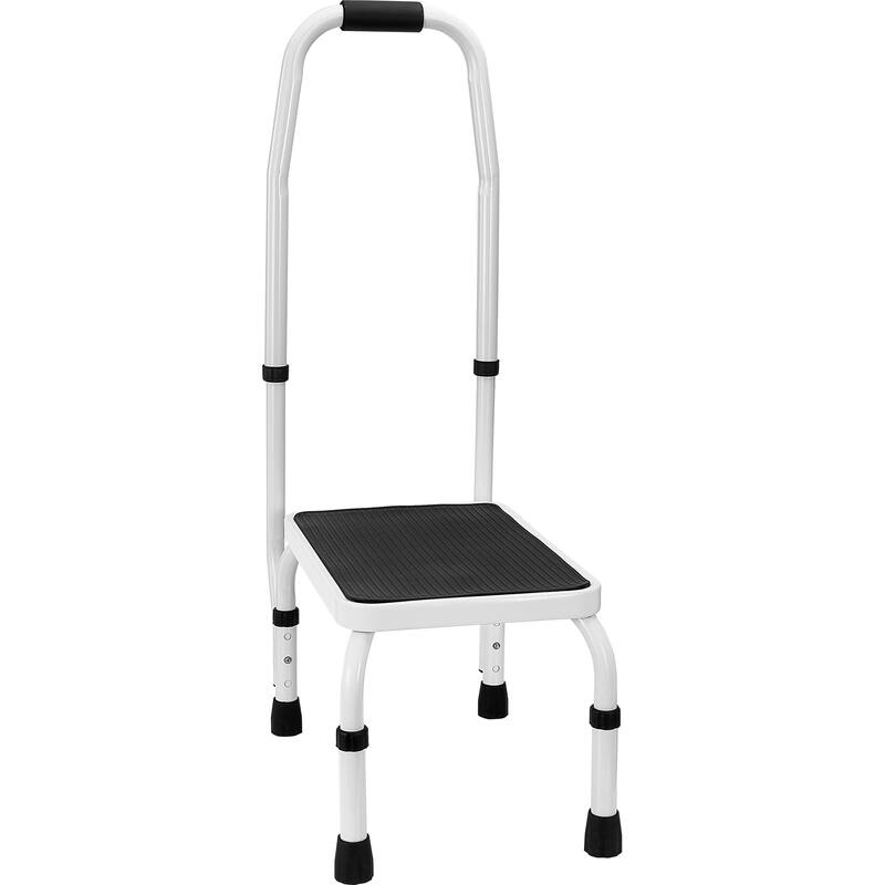 Anmytek Heavy Duty Steel Step Stool 3 Adjustable Height with Handle 330lbs Capacity Non Slip Portable - White
