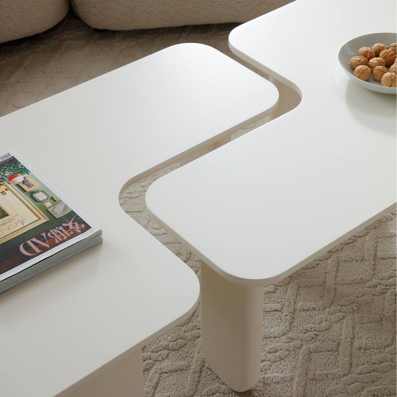 35.43" L-Shape Modern Coffee Table Upgraded, Cocktail Table with Multi-layer Green Paint, Drinking Side Table