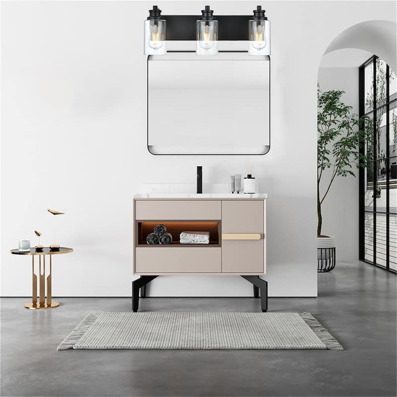 3-Light Industrial Black Vanity Light with Clear Glass Shades
