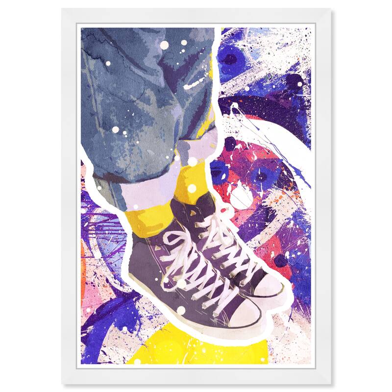 Wynwood Studio Prints Fashion and Glam Graffitti Sneakers Blue and Neon Yellow Modern & Contemporary Wall Art Canvas Print