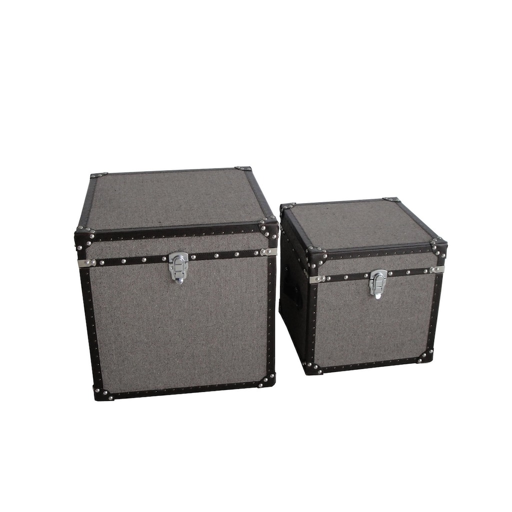 Fabric Upholstered Square Trunk with Nailhead Details, Gray, Set of 2