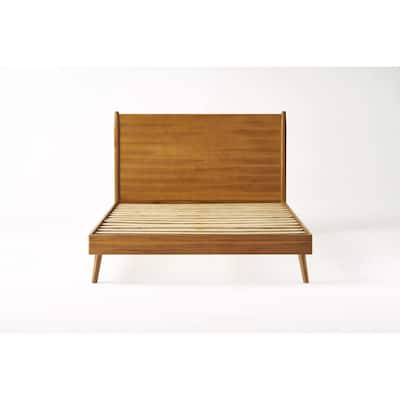 Classic Low Profile Platform Bed Wood Frame Bed Wingback Bed Slat Support Bed
