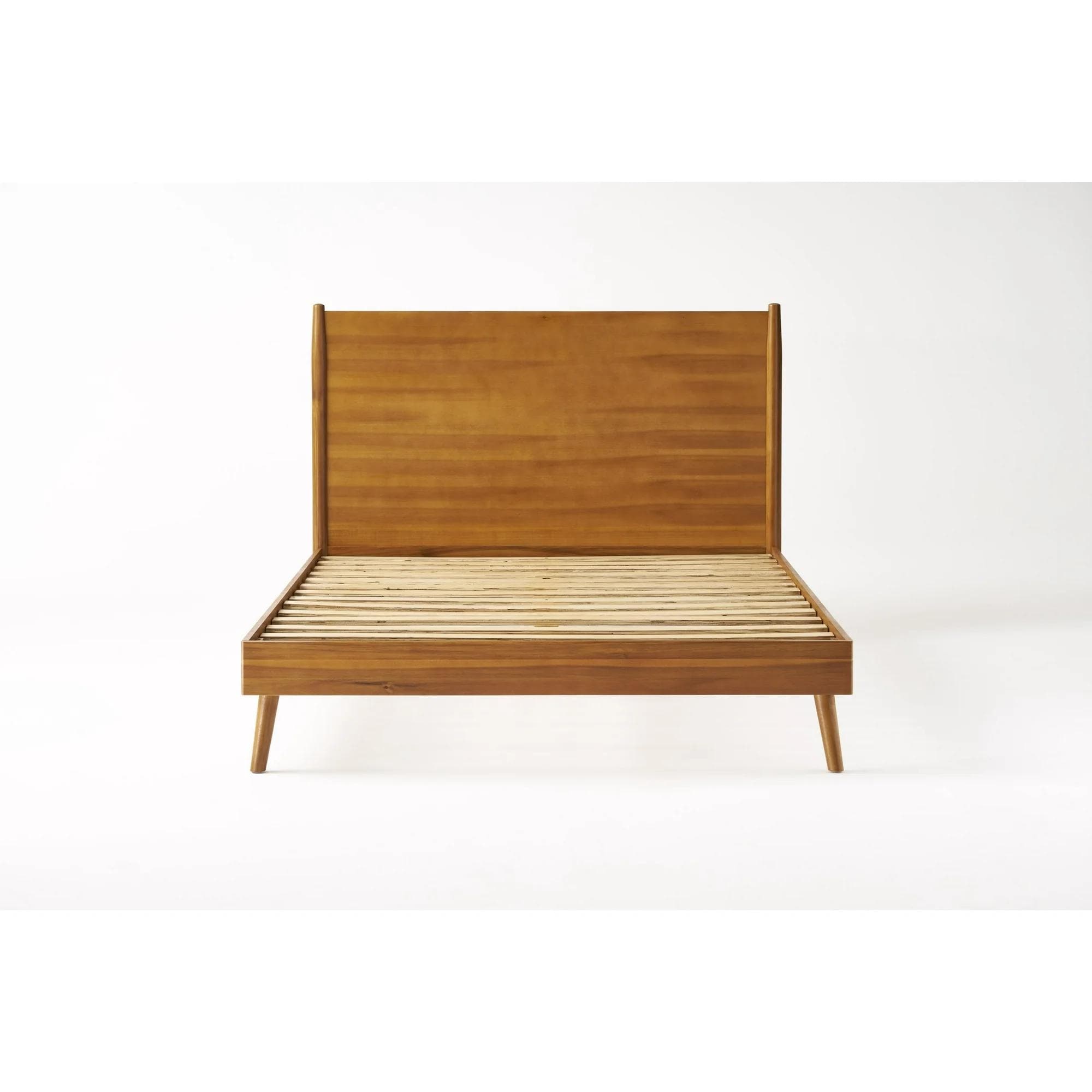 Modern Style Acacia Wood Platform Bed with Iconic Splayed Legs for Bedroom