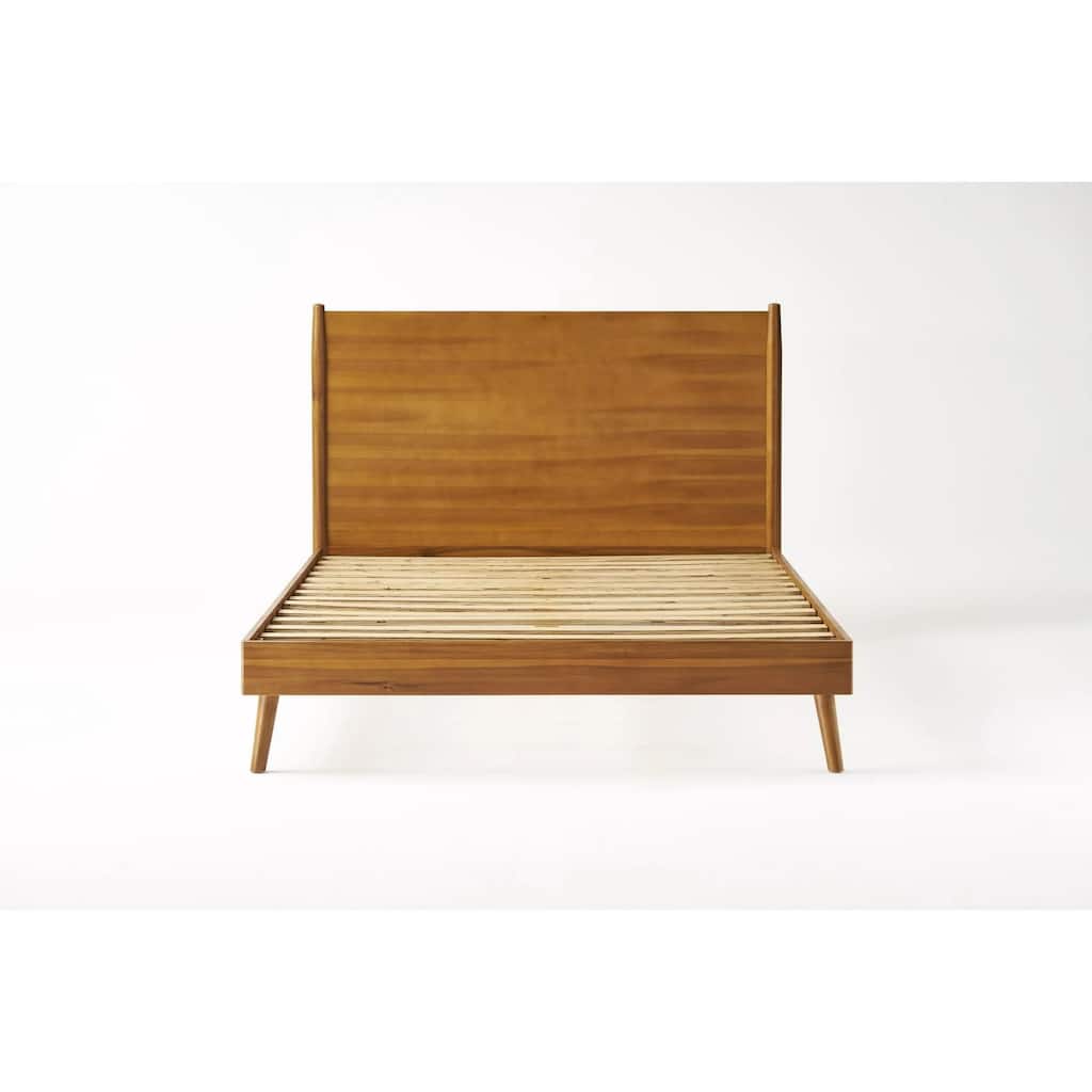 Solid Wood Platform Bed with Sleek Mid-Century Design and Sturdy Wood Foundation