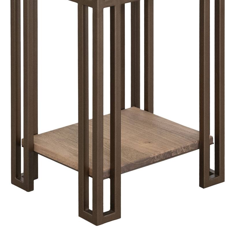 Remie Chairside Table, Shelf, Iron, Camel Brown Melina Wood, 17 Inch