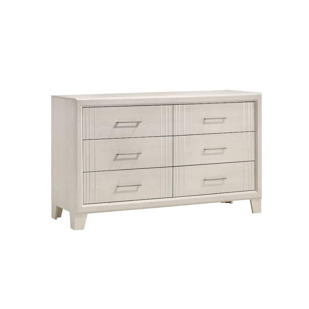 Charie Wide Dresser with 6 Drawers, Tapered Legs, White Wood