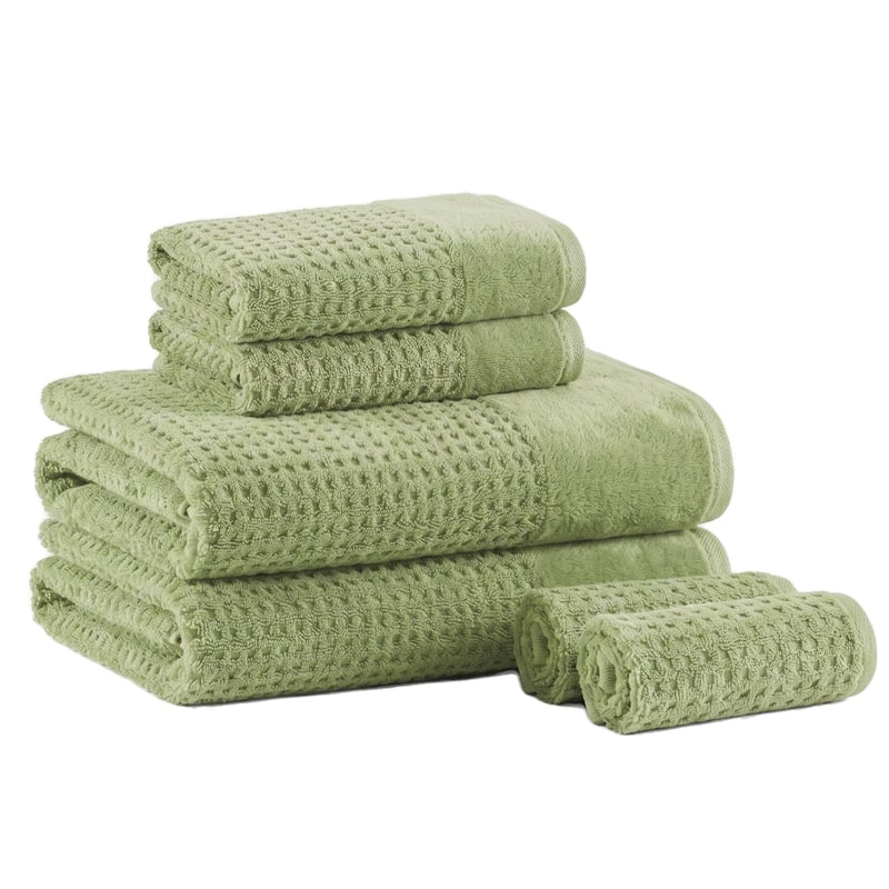 Madison Park Spa Waffle Cotton Waffle Jacquard Antimicrobial Bath Towel 6 Piece Set