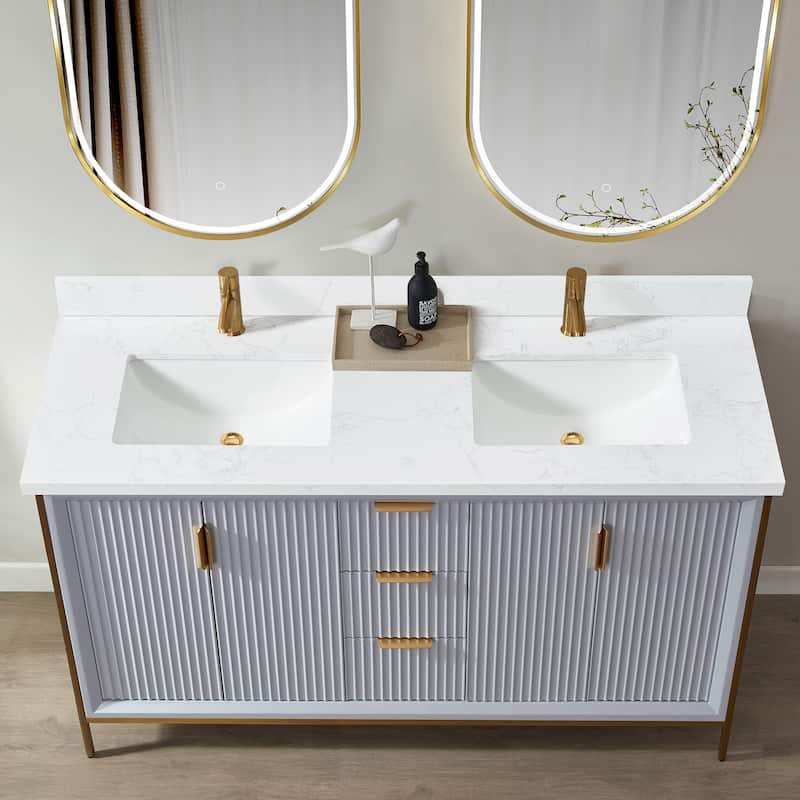 Malaga Composite Stone Vanity Top with White Rectangular Sink