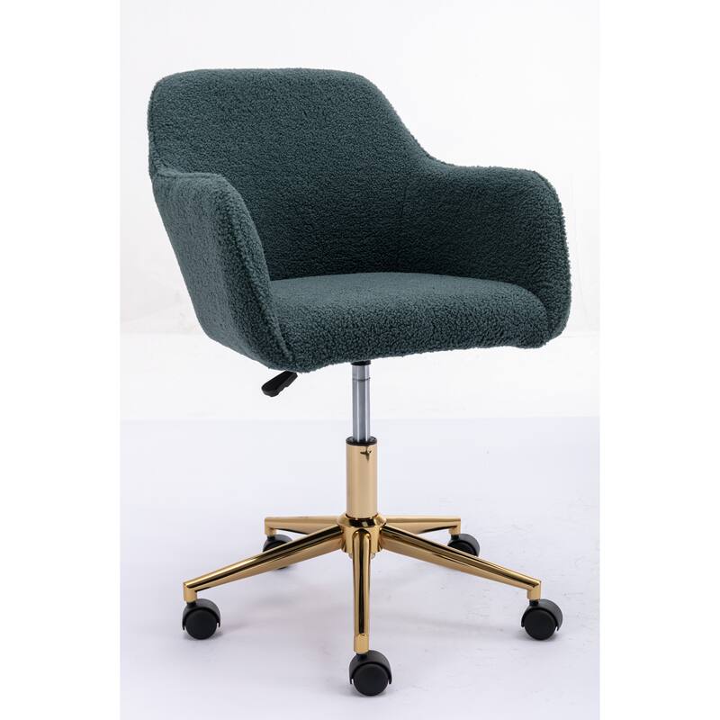 Modern Teddy Fabric Material Adjustable Height 360 Revolving Home Office Chair with Gold Metal Legs, for Indoor, Green