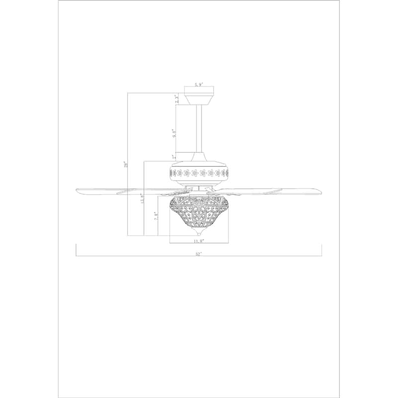 Luella 52 Inch Antique Copper Finish Ceiling Fan Crystal 3 Light with Remote