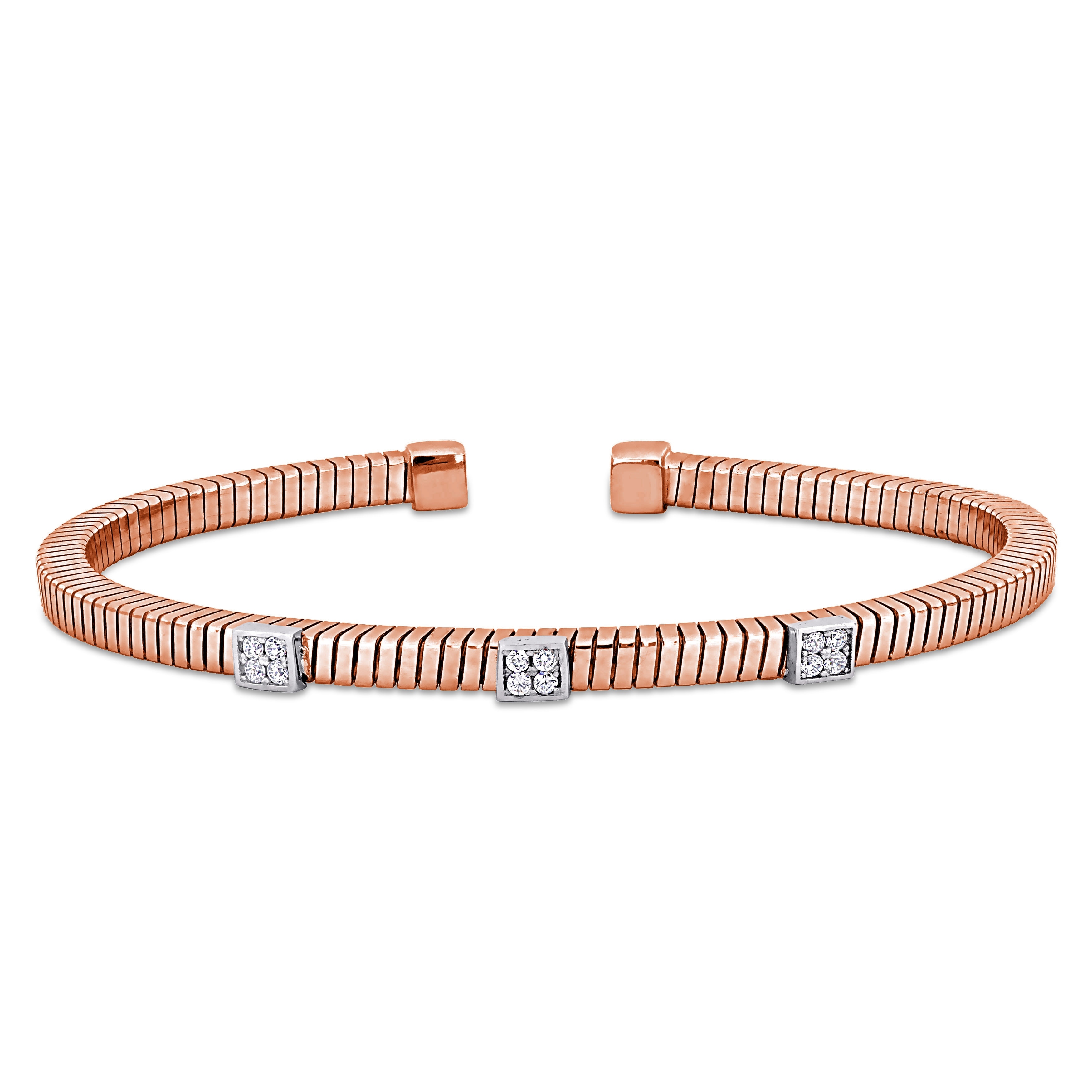 Miadora 3/8ct TGW Cubic Zirconia Station Bangle Bracelet in 2-Tone Silver