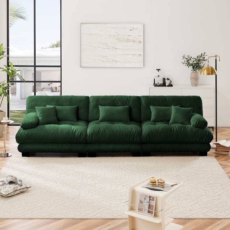 Modern Chenille 3-Seater Sectional Sofa Modular Deep Seat Sofa Couch with Throw Pillows and Waist Pillows for Living Room