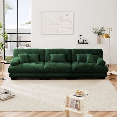 Modern Chenille 3-Seater Sectional Sofa Modular Deep Seat Sofa Couch with Throw Pillows and Waist Pillows for Living Room
